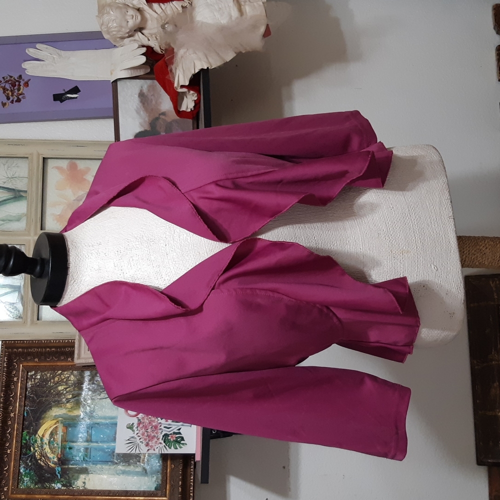 Womens Open front suit Cardigan lightweight sz SP Purple Quick Stitch b46